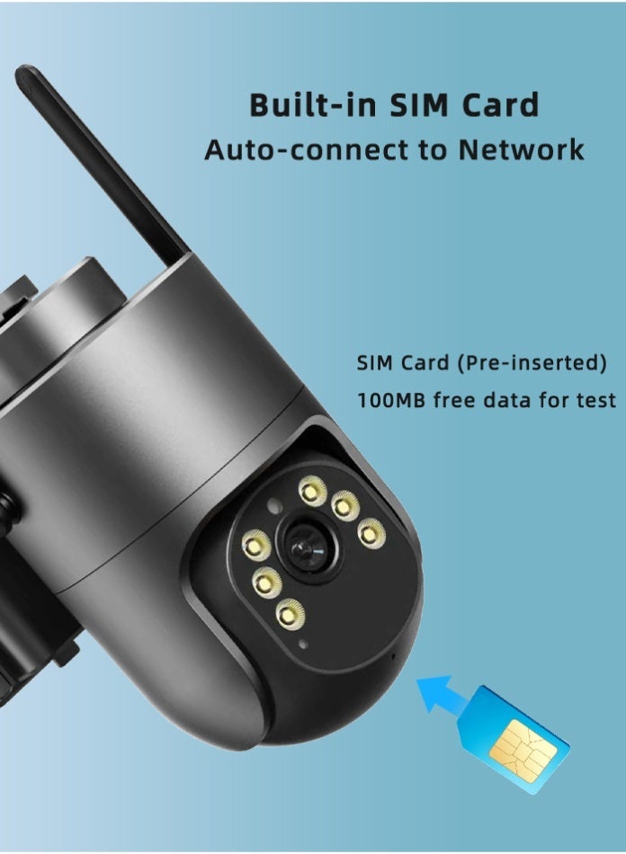 كاميرا مراقبة خارجية تعمل بالطاقة الشمسية بدقة 5 ميجابكسل و2K، تدعم شبكة الجيل الرابع LTE، مزودة بخاصية التحريك والإمالة بزاوية 360 درجة، وتقنية الذكاء الاصطناعي لتتبع الأشخاص، وبطارية مدمجة، وشريحة SIM مدمجة، وذاكرة تخزين مزدوجة، ومراقبة عن بُعد على مدار الساعة طوال أيام الأسبوع للمنزل أو المزرعة أو موقع البناء - بيانات تجريبية وبطاقة ذاكرة TF متوفرة - Image 4
